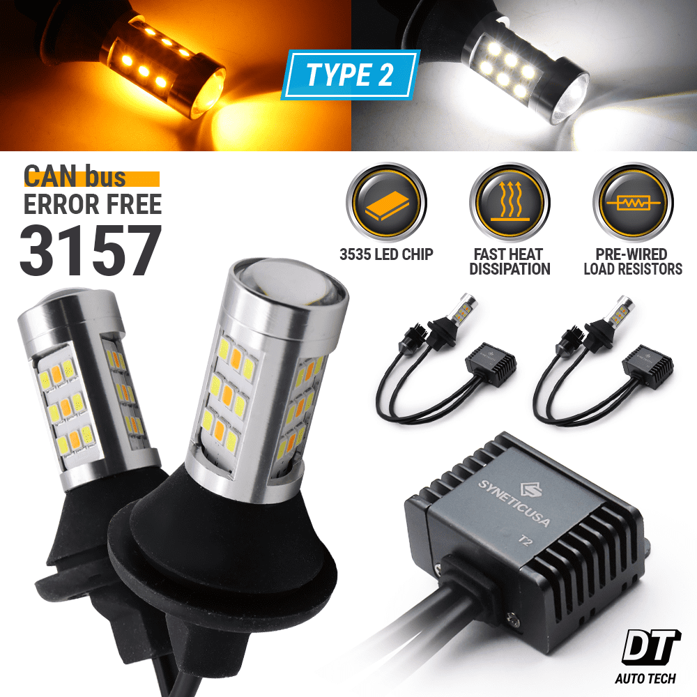 Syneticusa 3157 3156 LED Amber Turn Signal DRL Side Marker Light Bulbs