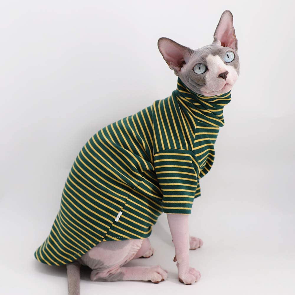 , Vintage Green Cats & Small Dogs Apparel S 2-3.5 lbs Vintage Stripes Turtleneck Sphynx Hairless Cat Soft Cotton T-Shirts Warm Pet Clothes,Round Collar Vest Kitten Shirts Sleeveless 