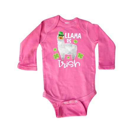 

Inktastic St. Patrick s Day Llama Be Irish with Green Shamrocks Gift Baby Boy or Baby Girl Long Sleeve Bodysuit