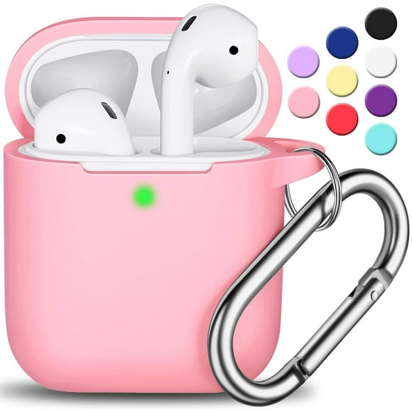 AirPods Case Cover , Soft Silicone Protective Cover with Keychain for Women Men Compatible with Apple AirPods 2nd 1st Generation Charging Case, Front LED Visible-Pink