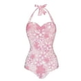thumbnail image 2 of FKELYI One Piece Swimsuit for Women V Neck Swimwear with Soft Pads Tummy Control Bathing Suit Pink Cherry Blossoms Print Summer Beachwear for Lady Swimming Surfing, 2XL, 2 of 7