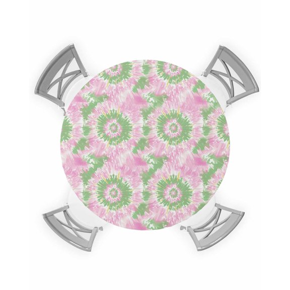 nqOlkjepod Pink Teal Round Tablecloth, Fitted Table Cover with Elastic for 36"-44" Round Tables, Modern Tie Dyeing Contemporary Abstract Art Table Cloth Outdoor Dinning Party Waterproof Tablecloths