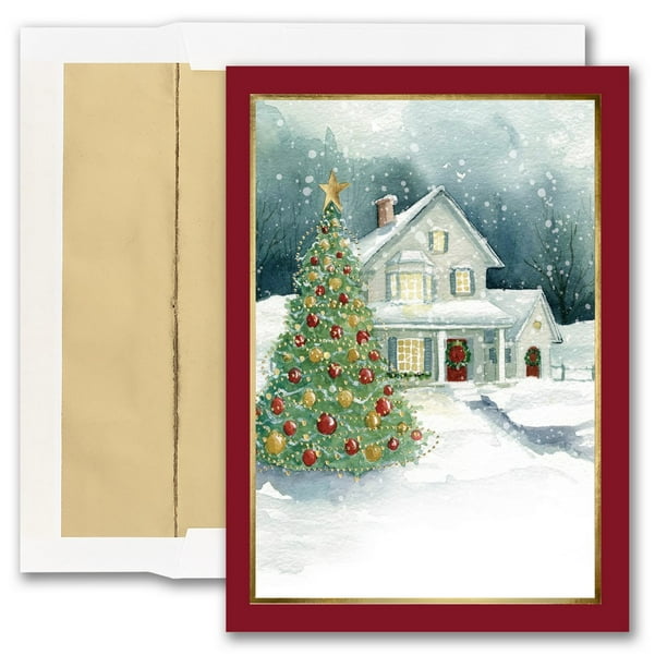 JAM Blank Christmas Cards & Matching Envelopes Set, Front Imprint House