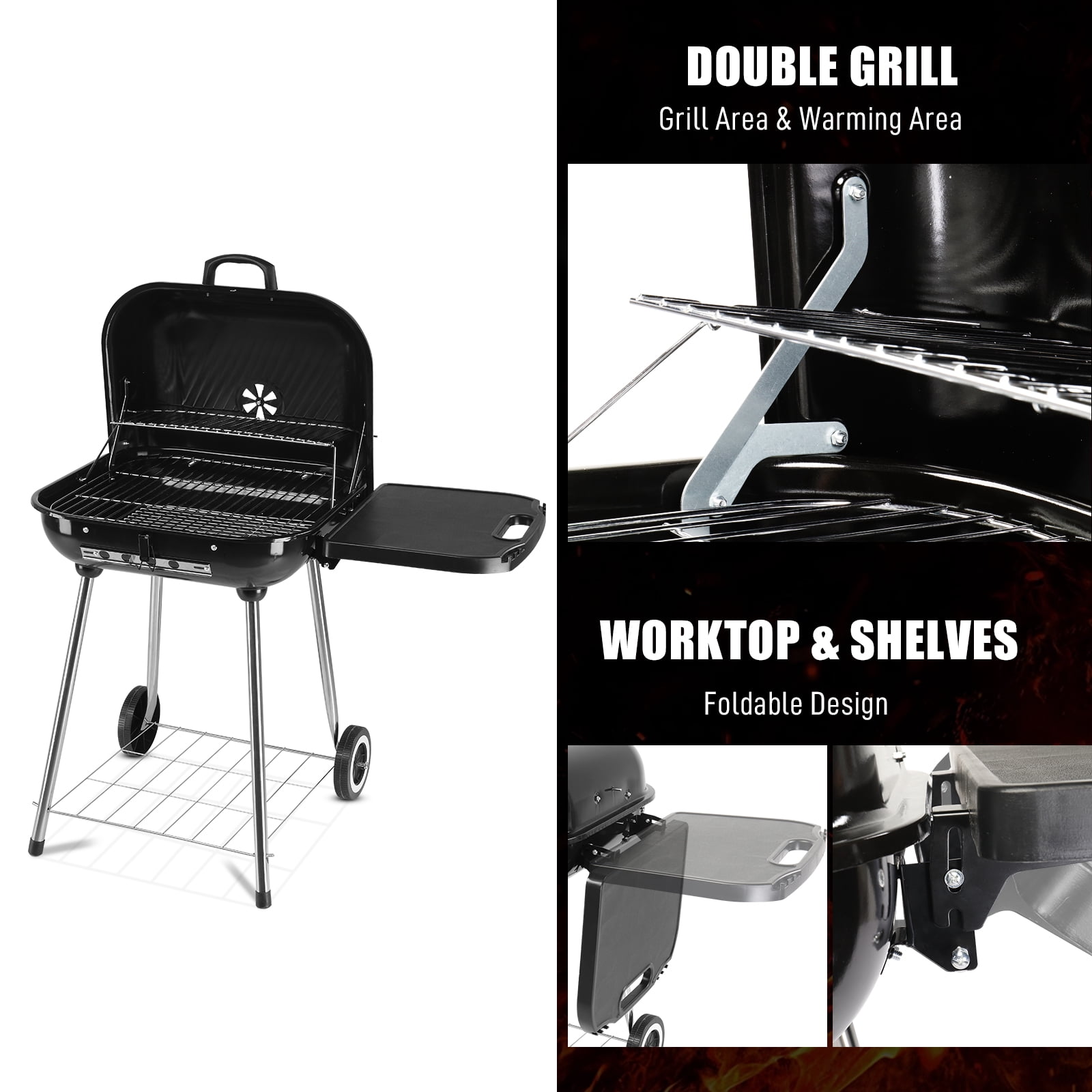 UBesGoo Charcoal Grill Portable BBQ Grill 2-Level Grill Rack Steel BBQ Pit Outdoor for Camping, Black
