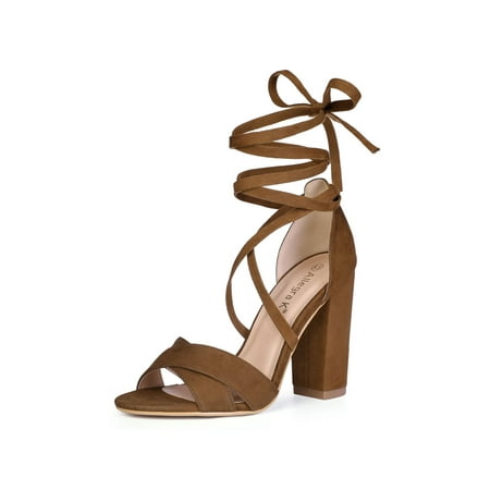 

Unique Bargains Women s Crisscross Front Block Heeled Lace Up Sandals