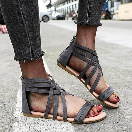 

LoyisViDion Womens Sandals Clearance Women Summer Open Toe Shoes Zipper Comfy Sandals Flats Casual Beach Sandals Rollback Gray 7.5