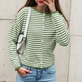 thumbnail image 4 of idosla Womens Striped Cardigan Casual Long Sleeve Open Front Button Down Loose Knit Lightweight Fall Sweaters (Light Green, XL), 4 of 5