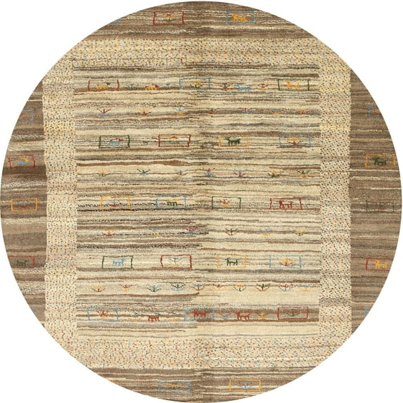 Ahgly Company Indoor Round Contemporary Copper Brown Abstract Area Rugs, 7' Round