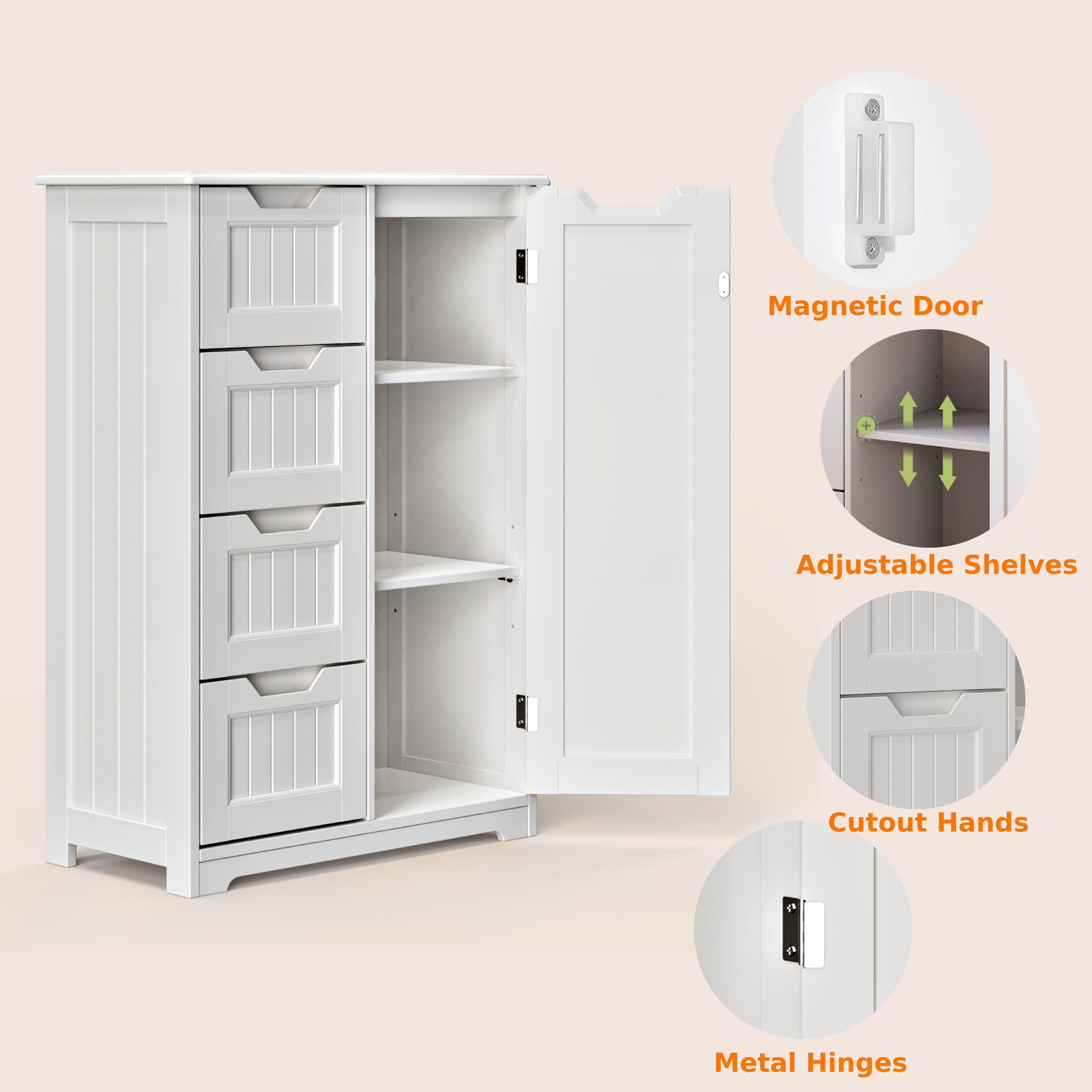 Kitchen Pantry Cabinet, 34" Small Food Pantry Storage Cabinet with Cutout Handles, White
