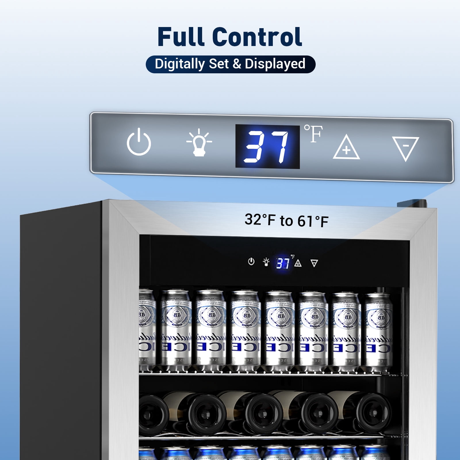 TITTLA Mini Fridge 150 Can Beverage Refrigerator and 9 bottles,with Adjustable Removable Shelves Glass Door, for Soda Wine Beer ,Silver