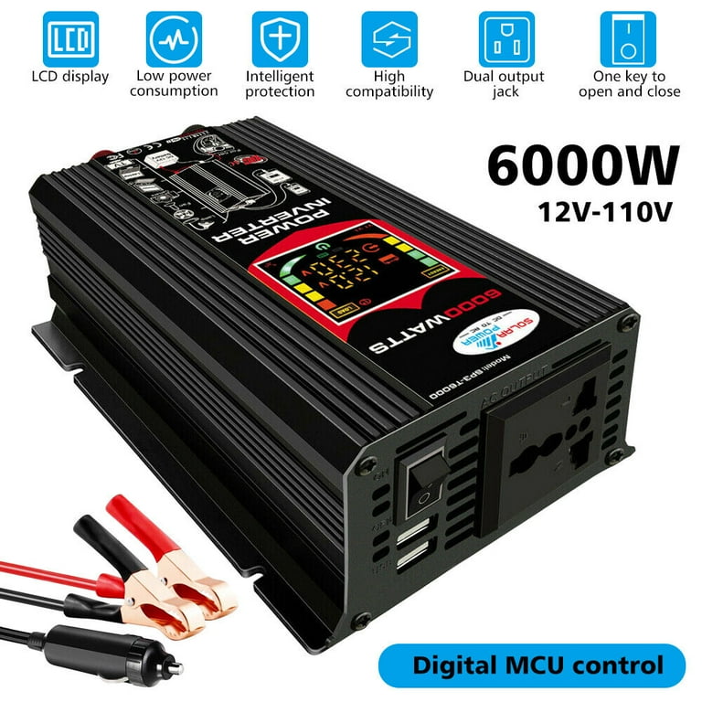 Car Power Inverter, Modified Sine Inverter 6000 Watts Peak Power Inverter DC 12V to AC 110v with Universal Socket, USB Port, Cigarette Lighter Adapter