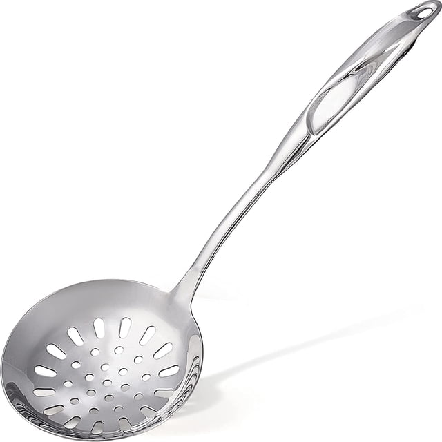 1 cuchara ranurada de cocina - cuchara de acero inoxidable con tazón grande, orificio para colgar incorporado para un agarre cómodo - cuchara coladora duradera de calidad alimentaria