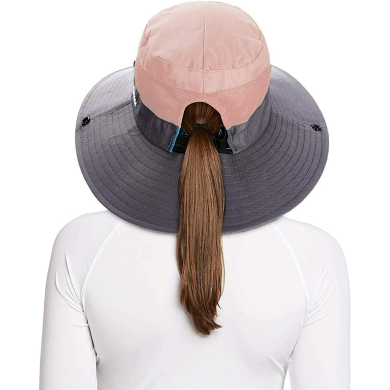 Rosoz 2 Pack Ponytail Sun Bucket Hats for Women UV Protection Foldable Mesh  Wide Brim Hiking Beach Fishing Summer Safari