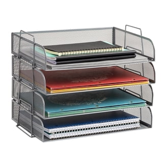 3 Tier Metal Mesh Paper Organizer For Desk - File Sorter With Handle For Office Supplies