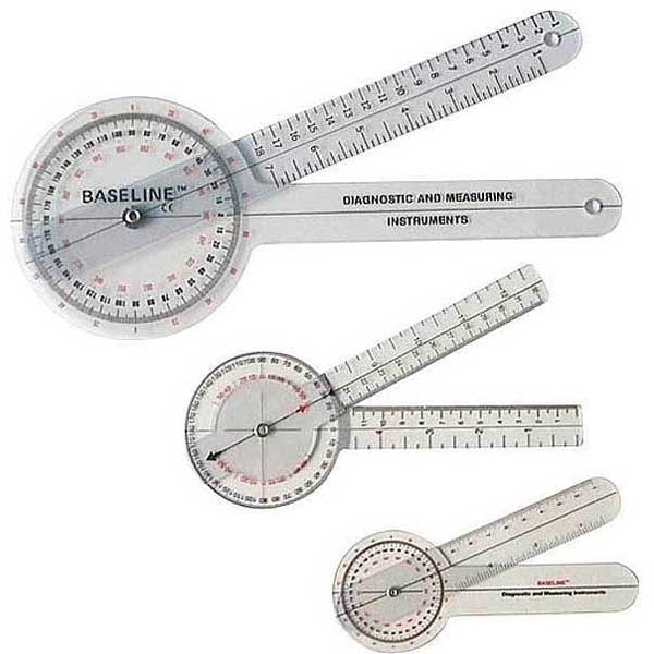Baseline 360 degree clear plastic goniometer joint angle and range of