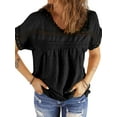 thumbnail image 2 of UVN Summer Shirts for Women Short Sleeve Blouses Ladies Crewneck Lace Crochet Tops Dressy Chiffon Blouses, 2 of 7