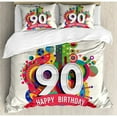 thumbnail image 3 of 90th Birthday Duvet Cover Set Twin Size, Funky Pop Style Geometrical Fun Celebration Cute Colorful Greetings Theme, Decorative 2 Piece Bedding Set with 1 Pillow Sham, Multicolor, by Ambesonne, 3 of 3