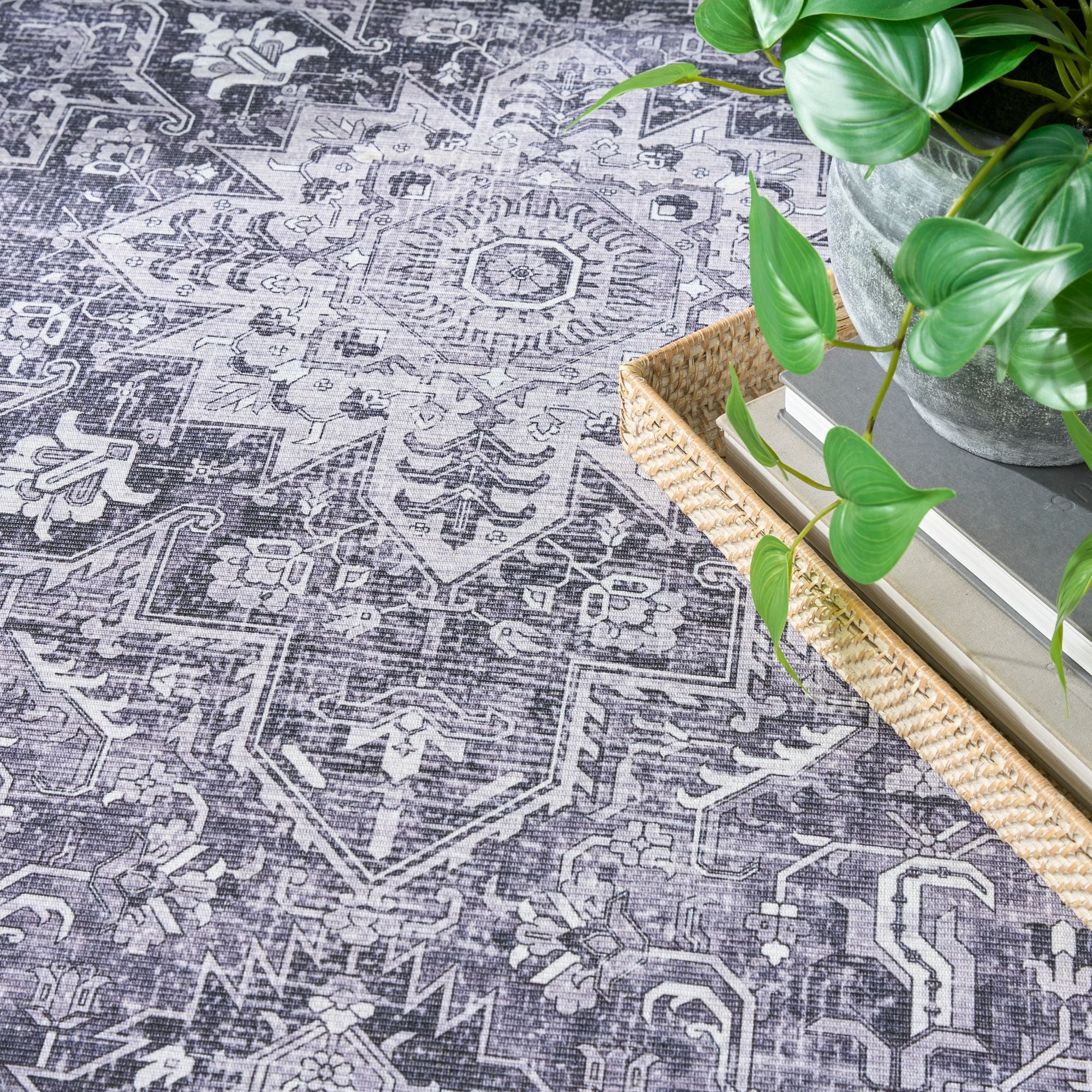 Nourison Washables Vintage Non-Slip Indoor Rug Charcoal Grey 8' x 10'