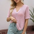 thumbnail image 4 of HomeGardon Summer Tops Tops for Women Casual Oversize Solid V-Neck Hooded Short Sleeved Blouse T-shirt Top,S-XL, 4 of 6