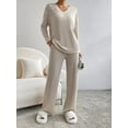 thumbnail image 1 of Womens Two Piece Lounge Sets Long Sleeve Knit Pullover Tops Wide Leg Pants Fall Pajamas Sets, 1 of 5