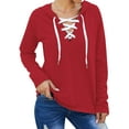 thumbnail image 3 of TWZH Women Cross V Neck Drawstring Long Sleeve Solid Color Hoodie, 3 of 7