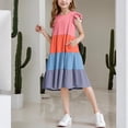 thumbnail image 6 of Fesfesfes Girls Twirly Skater Dress A Line Layered Tiered Ruffle Hem Casual Party Recital School Dance Outfit Short Sleeve Round Neck Stretchy Comfortable Daily Wear(Gray#1,7-8 Years), 6 of 8