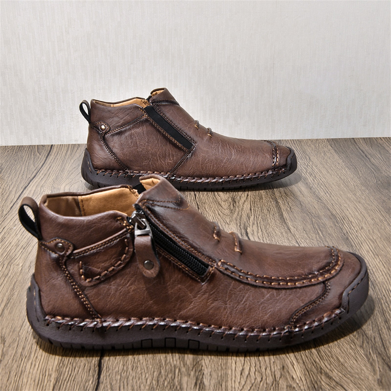 HTHLVMD Side Zipper Boots for Men, Men’S Slip-On Orthopedic Leather Boots,Men’S Handmade Premium Leather Slip-On Driving Boots,Men Side Zipper Orthopedic Shoes for Driving Hiking, Brown 6