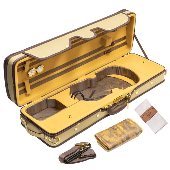 MI&VI NF-9001CC Maestro Hard-Shell Violin Case 4/4 (Full Size) Polishing Cloth Included | Luxury Silk Interior | High-Density | Adjustable Straps | Hygrometer | Thermometer (Beige)
