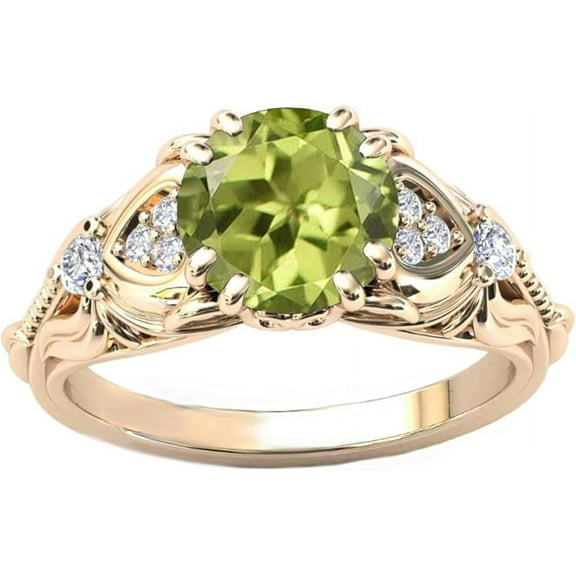 Ahansh Jewels 1.50 Ct Round Cut Green Peridot Wedding Engagement Halo Ring 14K Rose Gold Plated 925 Sterling Silver For Women's -8