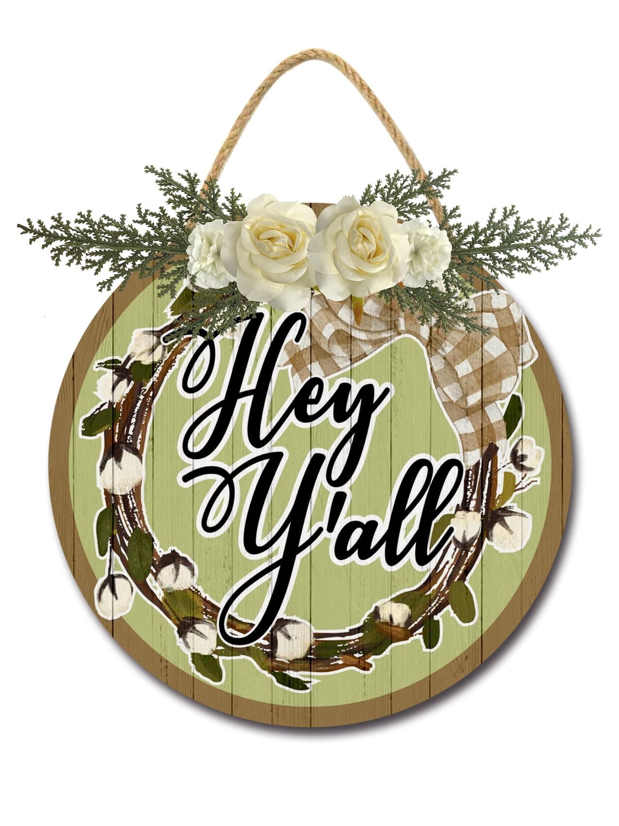 Eveokoki Hey Y'All Front Door Sign Funny Wreaths Hanging Wooden Plaque