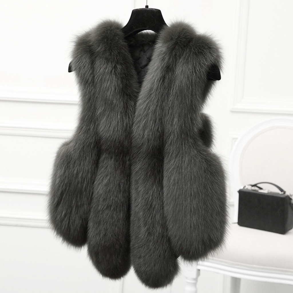 Ociviesr Plus Size Women's Slim Vest Gilet Outwear Warm Fur Waistcoat ...