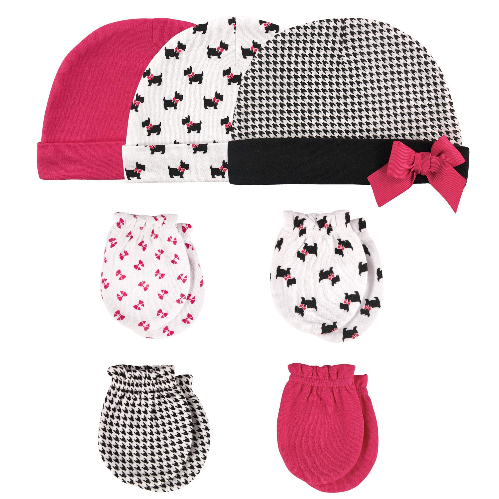 Hudson Baby Girl Cap & Scratch Mitten Set, 7pc