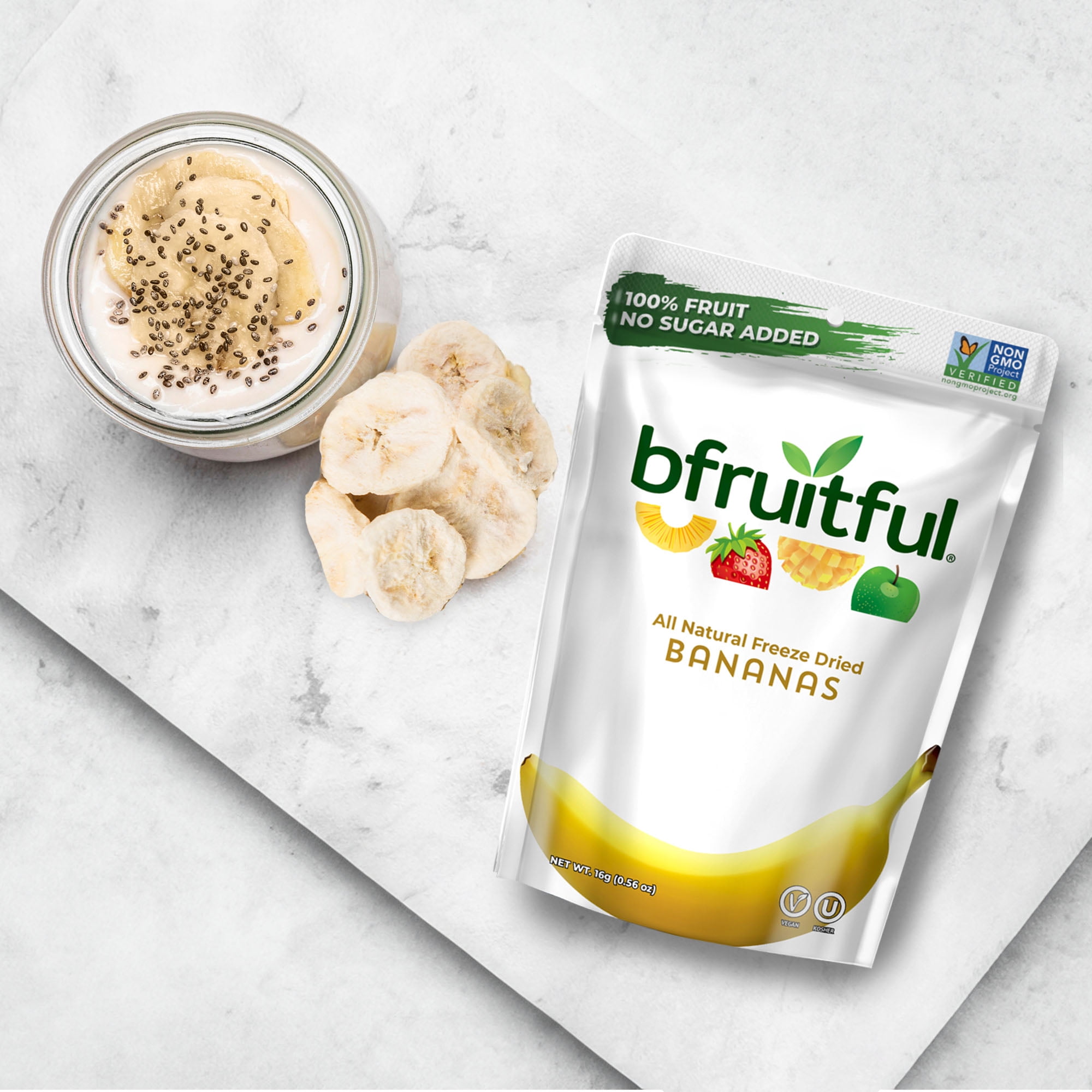 Bfruitful Freeze-Dried Bananas, Gluten Free, 12 Bags, 0.56 oz Each