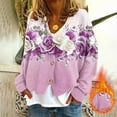 thumbnail image 2 of Idoravan Oversized Cardigans for Women Lightweight Women's Casual Cardigan Button Print Fashionable and Comfortable Long Sleeve Top Purple L, 2 of 5
