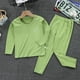 thumbnail image 3 of Sonducket Ropa interior térmica para niños, manga larga elástica, cuello , Otoño Invierno, oficina, escuela, exterior, Tops cálidos, traje Pijama Verde 100cm, 3 of 6