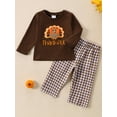 thumbnail image 2 of Binshrliy Infant Boy Girl Boy Thanksgiving Outfits Clothes 6M 12M 18M 24M 3T 4T Kids Boy Girl Embroidery Long Sleeve T-Shirts + Plaid Pants 2Pcs Thanksgiving-themed Clothing Costume for Toddler, 2 of 6