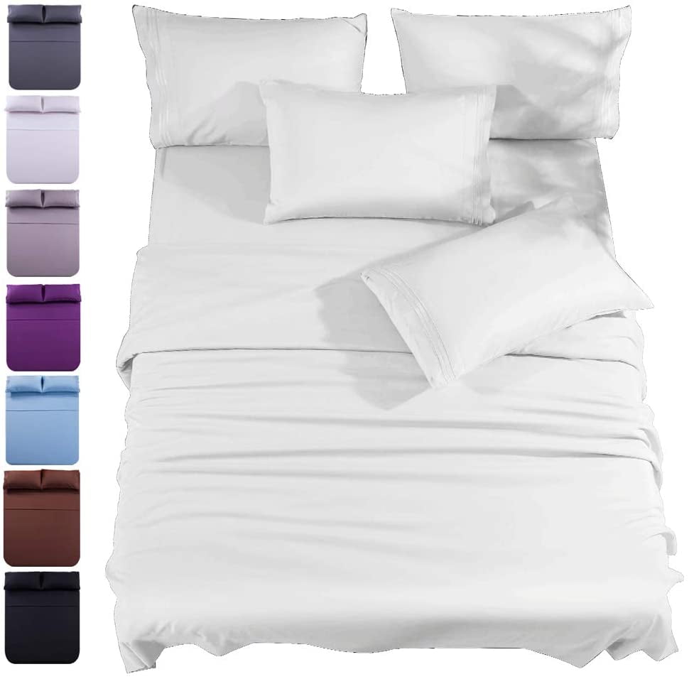 Queen 6-Piece Bed Sheets Set Microfiber 1800 Thread Count Percale 16 Inch Deep Pockets Super Soft and Comforterble Queen,Purple