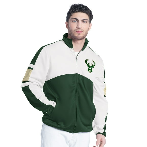 Men's G-III Sports by Carl Banks Hunter Green/White Milwaukee Bucks Back Field Full-Zip Track Jacket