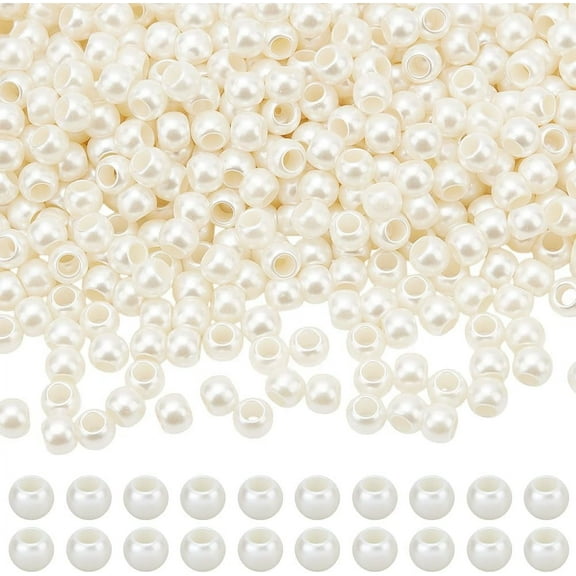 200 Pcs Plastic Pearl Beads Large Hole European Beads 10mm Imitation Pearl Beads Rondelle Spacer Beads for Necklaces Bracelets Earrings Jewelry Making Hole: 5.2mm for making