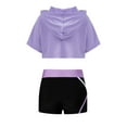 thumbnail image 2 of Yeahdor Girls Active Set Short Sleeve Hooded Cropped Athletic Shirt with Shorts Gym Yoga Suit Running Jogging Outfit A Lavender 16, 2 of 5