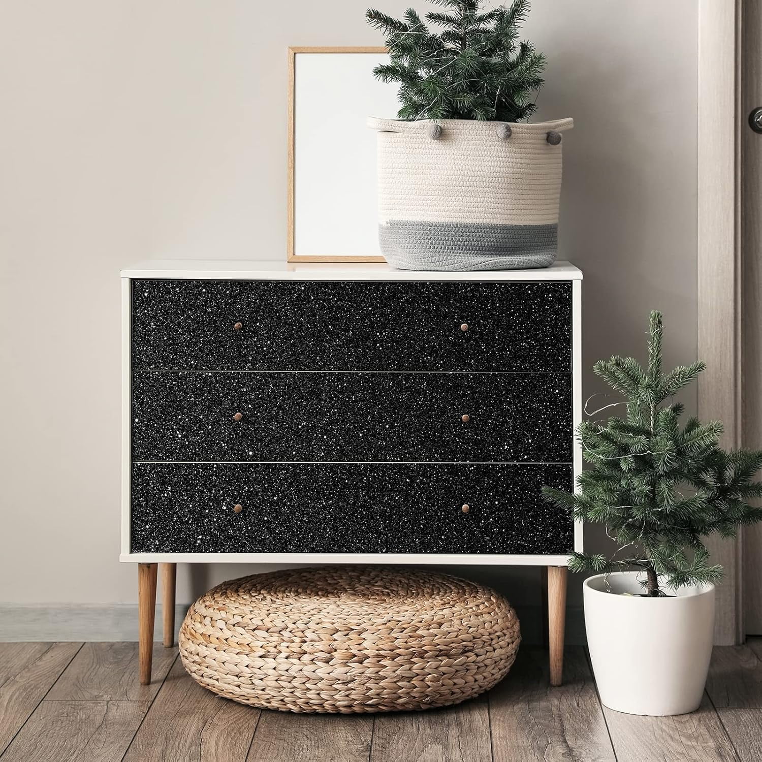 Glitter Wallpaper Border Sparkle Peel and Stick Wallpaper Fabric Glitter Wall Border Trim Self Adhesive Removable Decorative Black Contact Paper for Walls Bulletin Board 8"x354"
