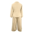 thumbnail image 5 of BODOAO Women's Dressy Pant Suit Mesh Sheer Sleeve Ruffle Blazer and Wide Leg Pants Set, Casual Work Office Business Party Matching Pantsuit Outfit for Meetings and Events Beige L, 5 of 7