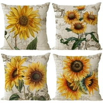 Set of 4 Sunflower Decorative Throw Pillow Covers 16x16 Inch Plant Pillow Covers Linen Square Pillow Cases Summer Flower Outdoor Sofa Couch Home Bed Decor Cushion Covers (16 by 16)