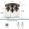 thumbnail image 5 of Claxy 3-Light Bronze Ceiling Light with Mason Jar Glass Shade, 5 of 7