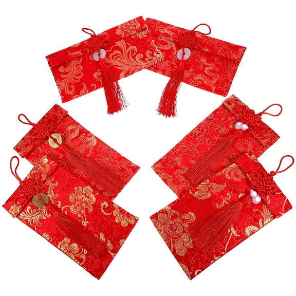 DEMACRIO Chinese Money Envelope Red Brocade Satin Wedding present 6Pcs 7.7X4.1X0.1In
