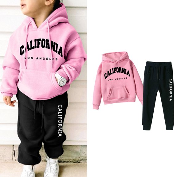 LIUYUNNN Kids Boys Girls Sweatsuit 2PC Long Sleeve Pink Letter California Sweatshirt and Active Jogger Pants Fall Winter Clothes Girls Clothing Size 8-10 Years Boys Girls Autumn and Winter Outfits