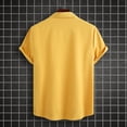 thumbnail image 4 of safuny Men's Turn Down Collar Button Down Shirts Loose Tops Pockets Short Sleeve Pullovers Solid Color Tees Summer Activewear Casual Workout Blouses Trendy Clearance Yellow M, 4 of 9