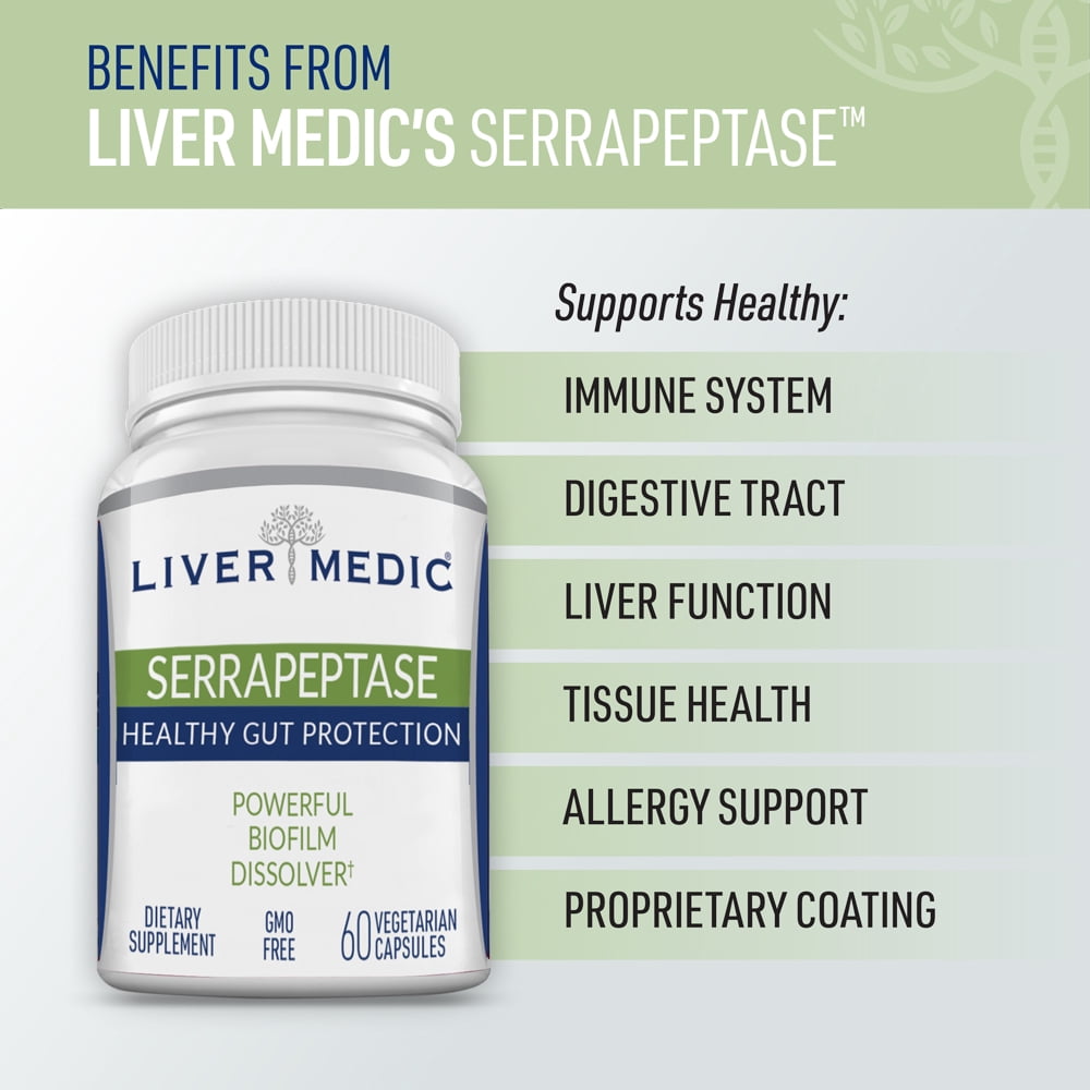 Serrapeptase Pure Digestive Enzymes (Enteric Coated) – Premium Healthy Gut Protection & Liver Support – Non-GMO, Vegan Liver Supplement for Gut Health. Digestive Enzymes & Tissue Support (60 Caps)