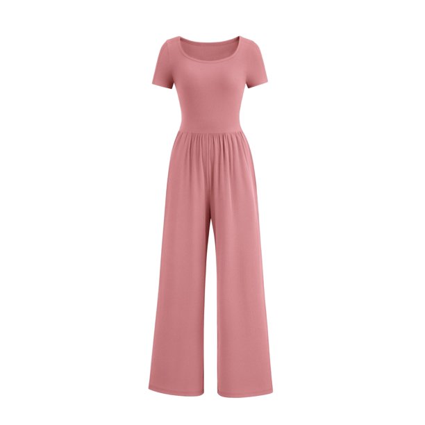 Mono Enterizo PRETTYGARDEN Mujer Cuello Cuadrado Pierna Ancha Rosa Polvoriento XS