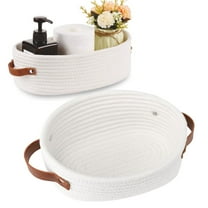 Vestitly Small Woven Basket, Mini Cotton Rope Storage Basket, Tiny Easter Basket, Oval Decorative Toy Dog Cat Basket for Nursery, Empty Gift Baskets(5.9*13*4in)